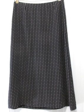 Talbots Navy Blue White Diamond A-line Silk Midi Skirt, Size 14